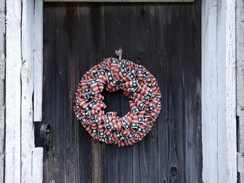 Orchid & Ivy 18-Inch Rustic Red White and Blue Patriotic Burlap Fabric American Flag Print Front Door Wreath – Decorative Country Americana Decoration – Indoor Outdoor 4th of July Home Decor in Saudi Arabia