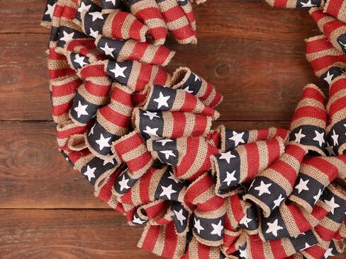 Orchid & Ivy 18-Inch Rustic Red White and Blue Patriotic Burlap Fabric American Flag Print Front Door Wreath – Decorative Country Americana Decoration – Indoor Outdoor 4th of July Home Decor in Saudi Arabia