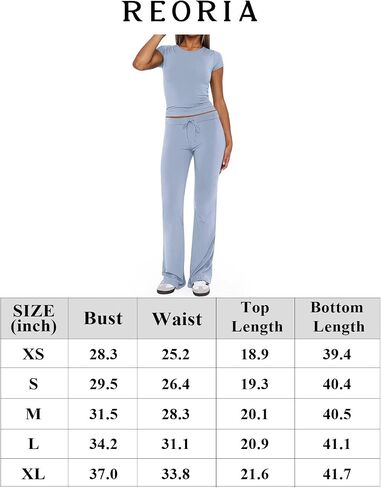 REORIA Women's 2 Piece Lounge Sets Short Sleeve Crop T-shirt Straight Leg Pants Set Comfy Casual Outfits Tracksuits in Saudi Arabia