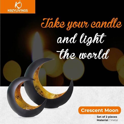 Set of 2 Crescent Moon Tea Light Candle Holders - Elegant Candle Holders for Wedding Table Centerpieces, Home Decoration in Living and Dining Rooms - Ideal for Housewarming Gifts in Saudi Arabia