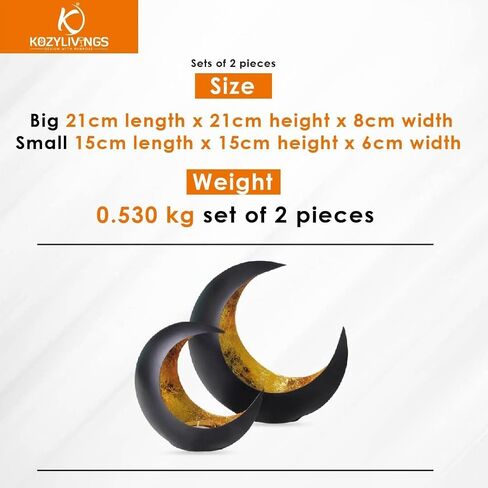 Set of 2 Crescent Moon Tea Light Candle Holders - Elegant Candle Holders for Wedding Table Centerpieces, Home Decoration in Living and Dining Rooms - Ideal for Housewarming Gifts in Saudi Arabia