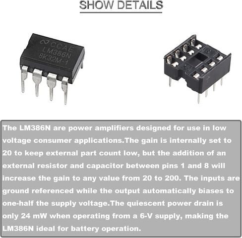 20 pcs LM386 LM386N Audio Amplifier DIP-8 IC Low Voltage Audio Power Amplifier 300kHz Low Input Voltage Regulator Mono Large chip + 20 pcs DIP-8 IC Socket in Saudi Arabia