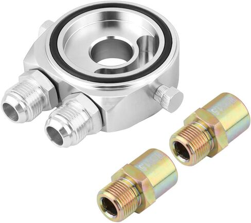M20 x 1.5 العالمي سبائك الألومنيوم فلتر الزيت برودة لوحة ساندويتش النفط برودة لوحة ساندويتش محول 1/8 NPT مجموعة مبرد الزيت (فضي) in Saudi Arabia