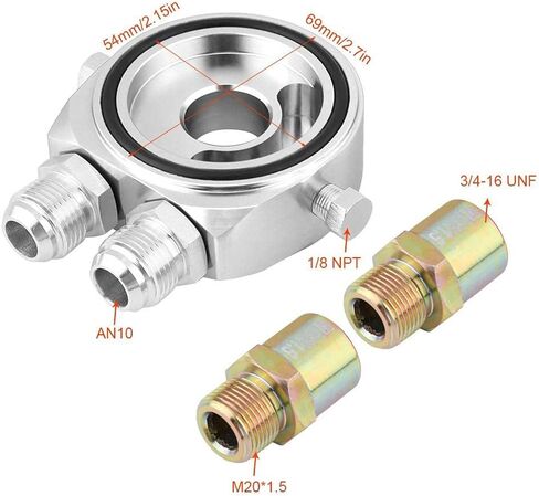 M20 x 1.5 العالمي سبائك الألومنيوم فلتر الزيت برودة لوحة ساندويتش النفط برودة لوحة ساندويتش محول 1/8 NPT مجموعة مبرد الزيت (فضي) in Saudi Arabia