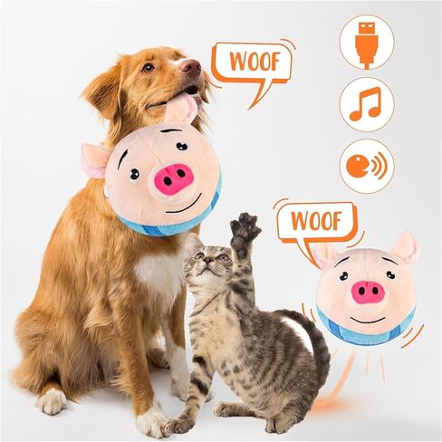 لعبة تفاعلية متحركة للحيوانات الأليفة - كرة للكلاب تصدر صوت صرير، خنزير كرتوني قابل للغسل، لعبة إلكترونية للكلاب بصوت اهتزاز واهتزاز - حركة تدحرج تلقائية للكلاب النشطة. in Kuwait