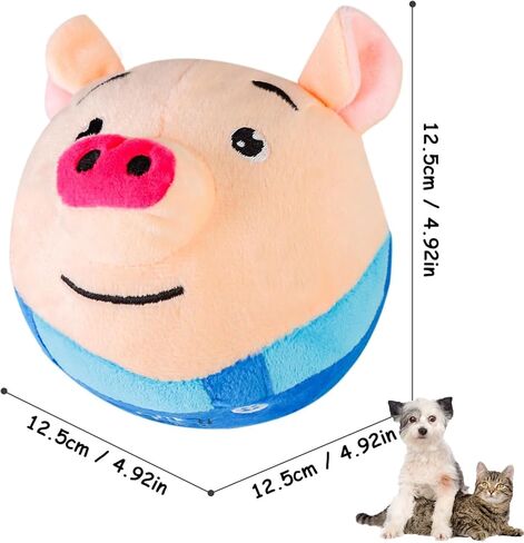 لعبة تفاعلية متحركة للحيوانات الأليفة - كرة للكلاب تصدر صوت صرير، خنزير كرتوني قابل للغسل، لعبة إلكترونية للكلاب بصوت اهتزاز واهتزاز - حركة تدحرج تلقائية للكلاب النشطة. in Kuwait