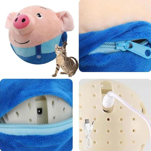 لعبة تفاعلية متحركة للحيوانات الأليفة - كرة للكلاب تصدر صوت صرير، خنزير كرتوني قابل للغسل، لعبة إلكترونية للكلاب بصوت اهتزاز واهتزاز - حركة تدحرج تلقائية للكلاب النشطة. in Kuwait