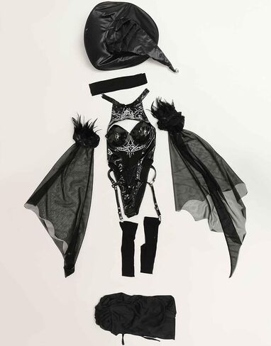 Halloween Witch Cosplay Costume for Women Black Bodycon outfit Pu Leather Bodysuit and Cloak with Gothic Hat in Saudi Arabia