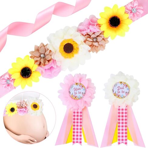JOYMEMO Pink BBQ Theme Baby Shower Maternity Sash Kit - Baby-Q Baby Shower Belly Belt and Mom to Be & Dad to Be Corsage Pins, New Parents Pregnancy Photo Props Barbecue Picnic Party Supplies in Saudi Arabia