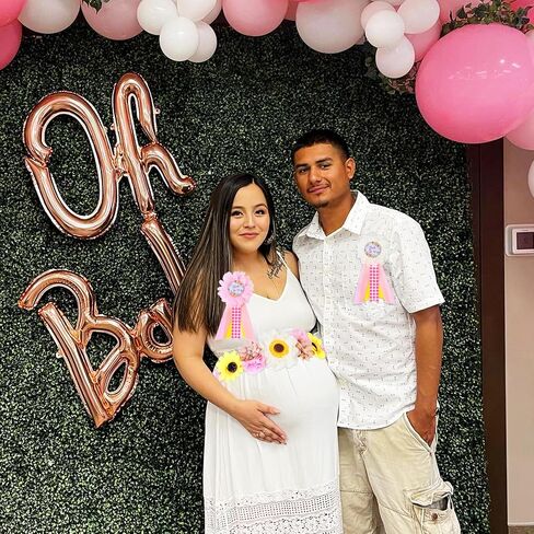 JOYMEMO Pink BBQ Theme Baby Shower Maternity Sash Kit - Baby-Q Baby Shower Belly Belt and Mom to Be & Dad to Be Corsage Pins, New Parents Pregnancy Photo Props Barbecue Picnic Party Supplies in Saudi Arabia