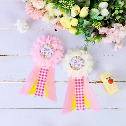 JOYMEMO Pink BBQ Theme Baby Shower Maternity Sash Kit - Baby-Q Baby Shower Belly Belt and Mom to Be & Dad to Be Corsage Pins, New Parents Pregnancy Photo Props Barbecue Picnic Party Supplies in Saudi Arabia