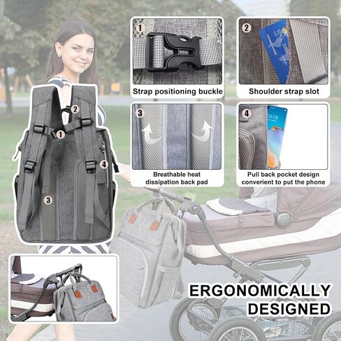 حقيبة ظهر للحفاضات، حقيبة حفاضات مع محطة تغيير الحفاضات، حقيبة ظهر للحفاضات للسفر، سعة كبيرة متعددة الوظائف (أسود) in Kuwait