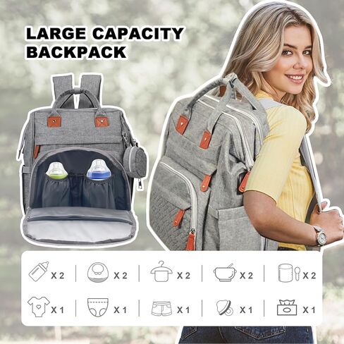 حقيبة ظهر للحفاضات، حقيبة حفاضات مع محطة تغيير الحفاضات، حقيبة ظهر للحفاضات للسفر، سعة كبيرة متعددة الوظائف (أسود) in Kuwait