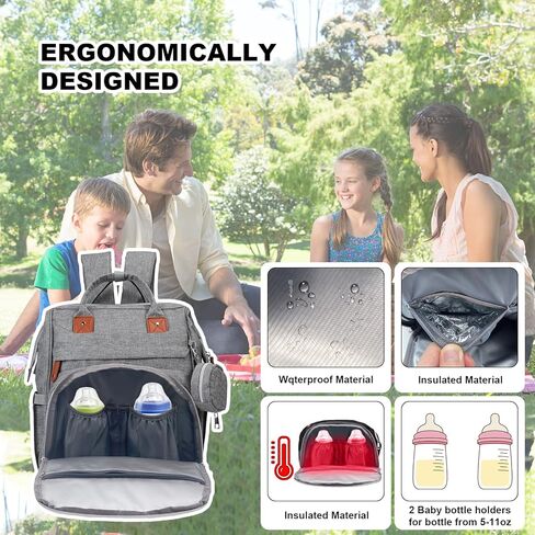 حقيبة ظهر للحفاضات، حقيبة حفاضات مع محطة تغيير الحفاضات، حقيبة ظهر للحفاضات للسفر، سعة كبيرة متعددة الوظائف (أسود) in Kuwait