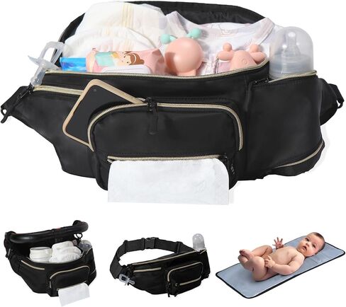 JanYoo Small Diaper Bag Fanny Pack Portable Changing Pad Mini Baby Diaper Bags for Women Cross Body Travel with Baby Must Haves in Kuwait