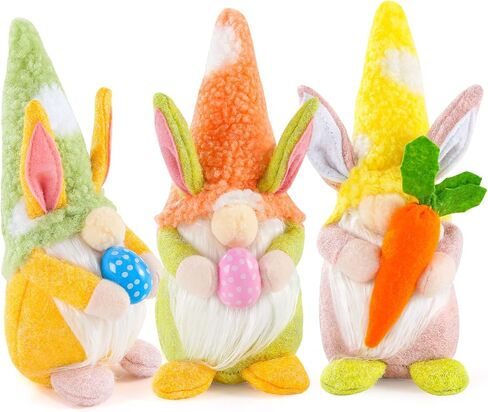 3 PCS Easter Bunny Gnomes Plush Decoration, Handmade Rabbit Easter Egg Carrot Gnomes with Floppy Hat for Theme Party Favor Gifts Hunt Basket Stuffers Filler Farmhouse Ornament 9 inches in Saudi Arabia