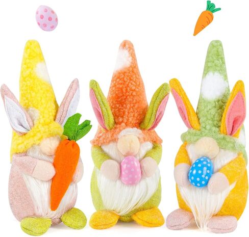 3 PCS Easter Bunny Gnomes Plush Decoration, Handmade Rabbit Easter Egg Carrot Gnomes with Floppy Hat for Theme Party Favor Gifts Hunt Basket Stuffers Filler Farmhouse Ornament 9 inches in Saudi Arabia