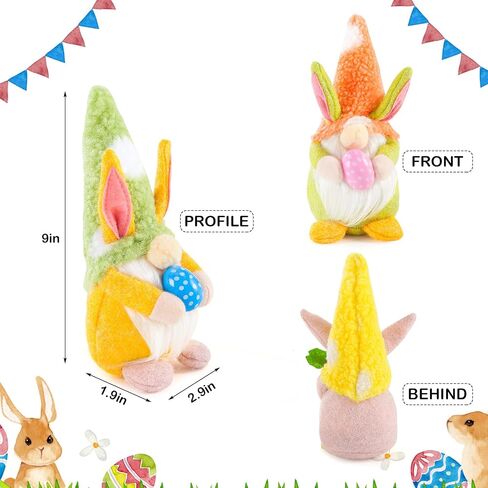 3 PCS Easter Bunny Gnomes Plush Decoration, Handmade Rabbit Easter Egg Carrot Gnomes with Floppy Hat for Theme Party Favor Gifts Hunt Basket Stuffers Filler Farmhouse Ornament 9 inches in Saudi Arabia