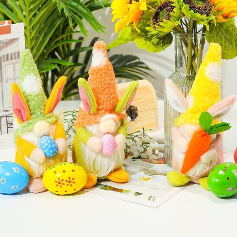 3 PCS Easter Bunny Gnomes Plush Decoration, Handmade Rabbit Easter Egg Carrot Gnomes with Floppy Hat for Theme Party Favor Gifts Hunt Basket Stuffers Filler Farmhouse Ornament 9 inches in Saudi Arabia
