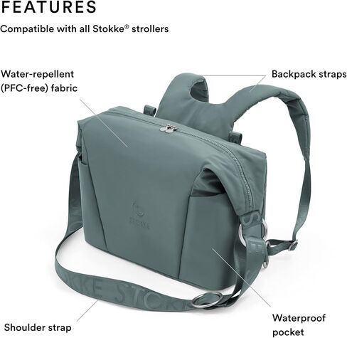 Stokke Xplory X Changing Bag, Cool Teal - Doubles As Shoulder Bag or Backpack - Includes Foldable Changing Mat & Pouch Bag - UPF 50+, Water Repellent, Easy to Clean in Saudi Arabia