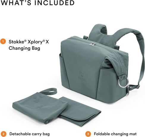Stokke Xplory X Changing Bag, Cool Teal - Doubles As Shoulder Bag or Backpack - Includes Foldable Changing Mat & Pouch Bag - UPF 50+, Water Repellent, Easy to Clean in Saudi Arabia