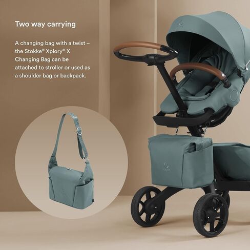 Stokke Xplory X Changing Bag, Cool Teal - Doubles As Shoulder Bag or Backpack - Includes Foldable Changing Mat & Pouch Bag - UPF 50+, Water Repellent, Easy to Clean in Saudi Arabia