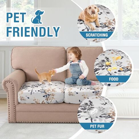 H.VERSAILTEX Velvet Chair Cushion Covers Soft Sturdy Armchair Cover Thick Couch Cover for Dogs Washable Sofa Seat Cushion Covers with Elastic Bands(1 Pack, Classical Floral - Bluestone and Taupe) in Kuwait