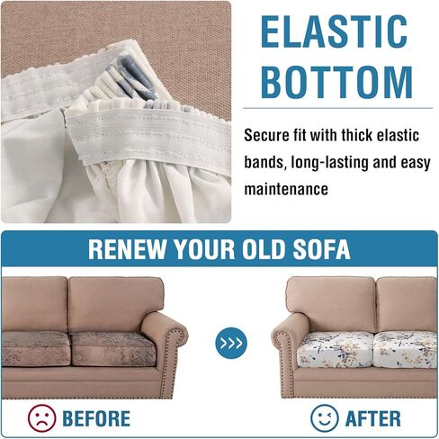 H.VERSAILTEX Velvet Chair Cushion Covers Soft Sturdy Armchair Cover Thick Couch Cover for Dogs Washable Sofa Seat Cushion Covers with Elastic Bands(1 Pack, Classical Floral - Bluestone and Taupe) in Kuwait