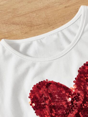 SweatyRocks Girl's Graphic Print Contrast Sequin T Shirt Scoop Neck Short Sleeve Tee Tops in Kuwait
