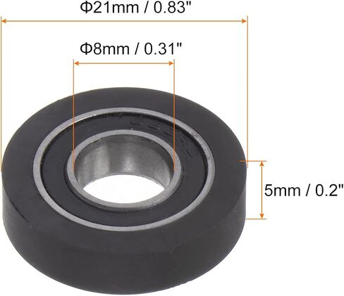 PU Pulley Roller Bearing 8x21x5mm Polyurethane Coated Guide Wheel for Industrial, Black in Saudi Arabia