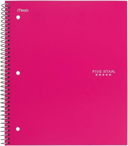 Five Star Spiral Notebook, 3 Subject, Wide Ruled Paper, 150 Sheets, 10-1/2" x 8" Sheet Size, Pink (73465) in Saudi Arabia