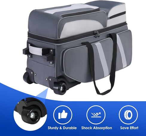 3 Ball Bowling Bag with Wheels, Bowling Roller Bag for 3 Balls & Accessories, Rolling Bowling Ball Bag with Multi-pocket & Separate Compartment for bowling Shoes up to Size 16 in Kuwait