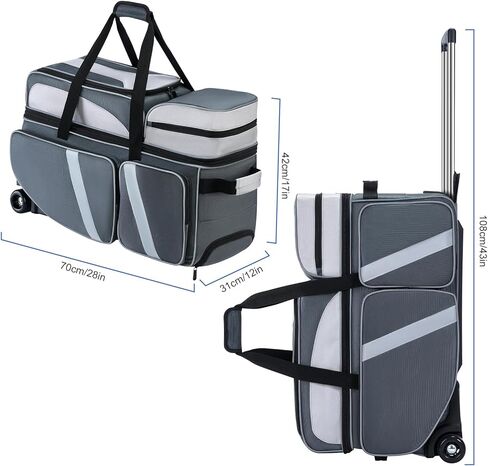 3 Ball Bowling Bag with Wheels, Bowling Roller Bag for 3 Balls & Accessories, Rolling Bowling Ball Bag with Multi-pocket & Separate Compartment for bowling Shoes up to Size 16 in Kuwait