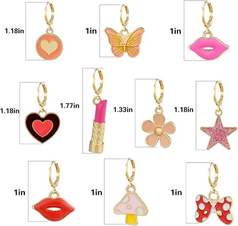 10/20 زوجًا من الأقراط المتدلية الذهبية اللطيفة للفتيات أقراط طارة هوجي الصغيرة مع السحر 14 كيلو أقراط طارة ذهبية مجموعة مجوهرات مضادة للحساسية in Kuwait