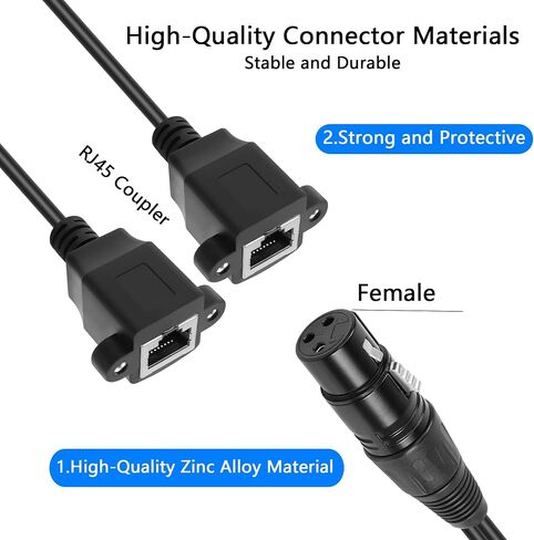 GELRHONR 3 دبوس XLR إلى كابل RJ45 مزدوج، XLR أنثى إلى 2 RJ45 أنثى DMX Cat5 محول إيثرنت محول كابل DMX، لسلسلة وحدة التحكم DMX-CON، واستوديو المسرح والتسجيل - 30 سم/1 قدم in Saudi Arabia