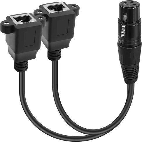 GELRHONR 3 دبوس XLR إلى كابل RJ45 مزدوج، XLR أنثى إلى 2 RJ45 أنثى DMX Cat5 محول إيثرنت محول كابل DMX، لسلسلة وحدة التحكم DMX-CON، واستوديو المسرح والتسجيل - 30 سم/1 قدم in Saudi Arabia