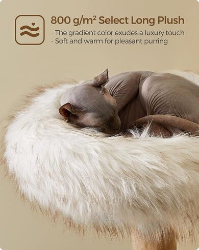 شجرة القطط الحديثة من Feandrea، برج القطط الخشبي للقطط الكبيرة التي يصل وزنها إلى 22 رطلًا، شقة فاخرة للقطط مقاس 48.4 بوصة مع عمود خدش، جثم، كهف، سلة، أبيض UPCT144W01 in Kuwait