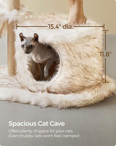 شجرة القطط الحديثة من Feandrea، برج القطط الخشبي للقطط الكبيرة التي يصل وزنها إلى 22 رطلًا، شقة فاخرة للقطط مقاس 48.4 بوصة مع عمود خدش، جثم، كهف، سلة، أبيض UPCT144W01 in Kuwait