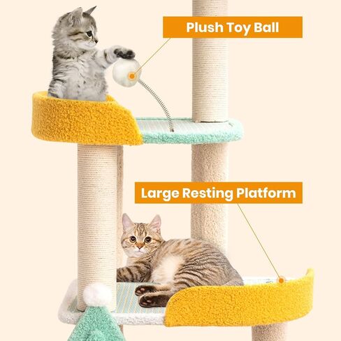 Happy & Polly Cat Tree for Kittens Small Cats Tower for Kitten Anti-Scratch Colorful Cute Cats Tree for Indoor 34" High with Soft Hammock and Natural Hemp Rope Scratching Posts (Dream Paradise) in Saudi Arabia