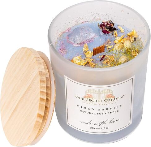 Healing Crystal Candle - 10oz Handmade Soy Candle with Crystals and Flowers Inside | Spiritual Gifts for Women | Elegantly Packaged in a Gift Box with a Real Ribbon. (Paris Garden) in Saudi Arabia