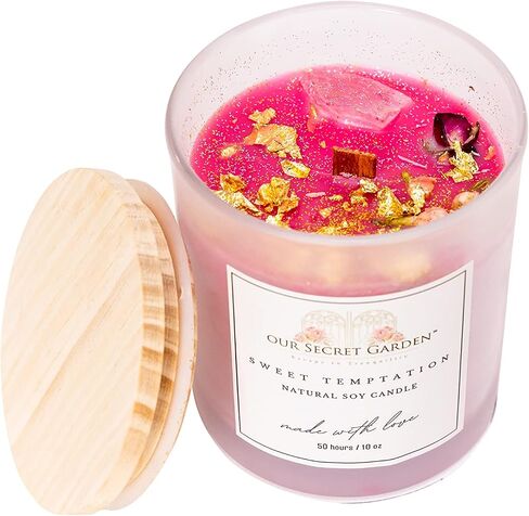 Healing Crystal Candle - 10oz Handmade Soy Candle with Crystals and Flowers Inside | Spiritual Gifts for Women | Elegantly Packaged in a Gift Box with a Real Ribbon. (Paris Garden) in Saudi Arabia