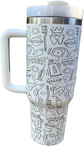 Stainless Steel 40oz Tumbler - Keeps Drinks Hot/Cold, Engraved, Spill Proof, Dental Hygienist Gift - White, Insulated, Reusable, Dishwasher Safe in Kuwait
