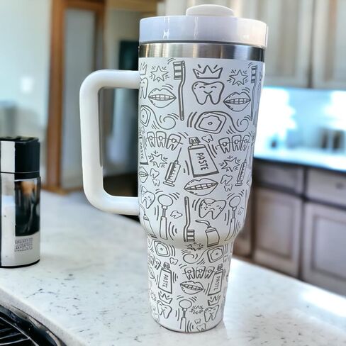 Stainless Steel 40oz Tumbler - Keeps Drinks Hot/Cold, Engraved, Spill Proof, Dental Hygienist Gift - White, Insulated, Reusable, Dishwasher Safe in Kuwait