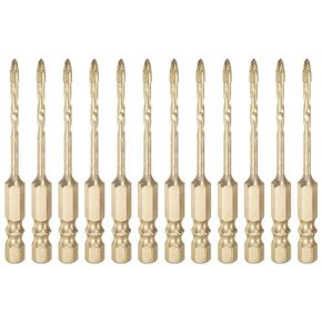 12pcs Concrete Masonry Drill Bits 5mm (3/16") Tungsten Carbide Tip Titanium Coated Triangle Cross Drill Bit for Ceramic Tile Brick Glass Plastic Wood, Gold