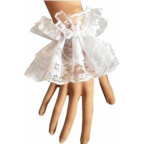 SONGJIE 1 Pair Lolita Lace Gloves White Hand Sleeve Sexy Lace Elastic Bracelet Women Ruffled Floral Lace Wrist Cuffs for Halloween, Wedding,Masquerade