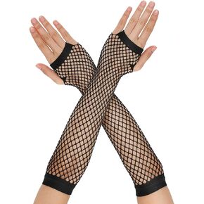 Fishnet Long Gloves Fingerless Mesh Gloves Fish Net Arm Sleeves 80s Party Cosplay Costume Accessories for Women Girls
