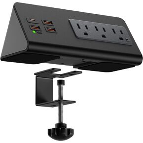 Upgraded,Desk Edge Clamp Mount Power Strips with USB Ports, PD20 W Fast Charging USB-C Port and 3 AC Outlets, Nightstand Charging Station,Office Tabletop Accessories,5.6 Ft Extension Cord