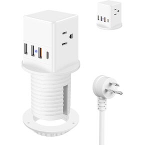 محطة شحن سريعة بحلقة تثبيت طاقة لسطح المكتب مقاس 2 بوصة USB C بقوة 20 وات، ومنفذ غائر بفتحة مكتب، ومنفذ منبثق للكونترتوب، و4 منافذ USB، و3 منافذ تيار متردد، وسلك بطول 6 أقدام، وقابس مسطح، باللون الأسود in Kuwait