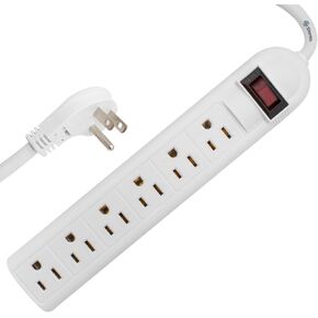 Power Strip with 3 Ft Cord, Flat Plug STEREN Surge Protector with 6 AC 90 Degree Spacious Outlets, 3 Ft Extension Cord for Home Office, Dorm Essentials 240 Joules, ETL Listed White