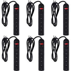 6 Pack 6 Outlet Power Strip 4 ft Flat Plug Surge Plug Overload Surge Protection for Home Office(Black)